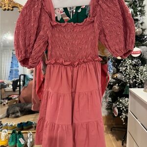 Pink Puff Sleeve Smocked Mini Dress